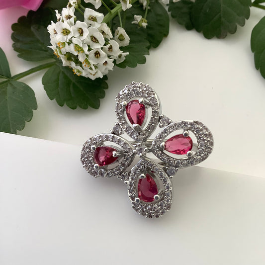 Salvanity - American Diamond Evershine Ruby Red Cocktail Finger Ring - Adjustable