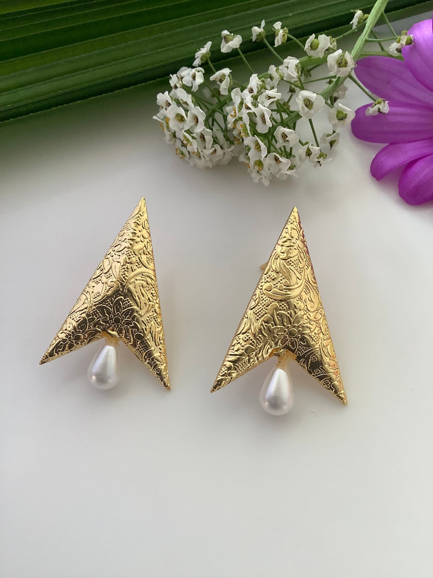 Salvanity Brass Gold Arrow Head Rocket Earrings