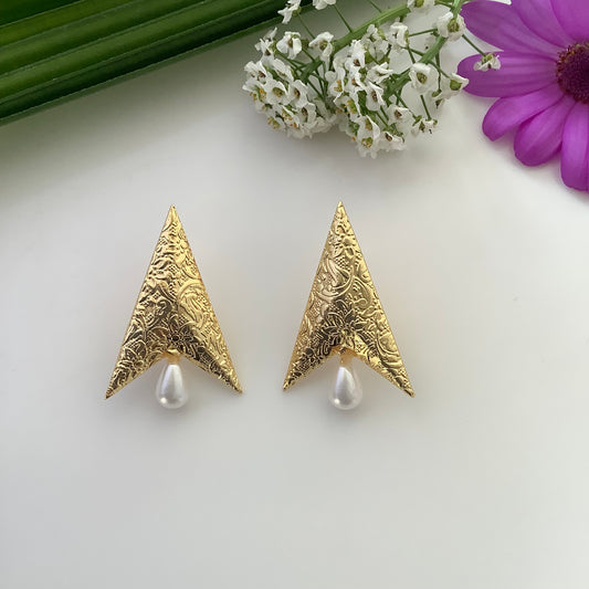 Salvanity Brass Gold Arrow Head Rocket Earrings