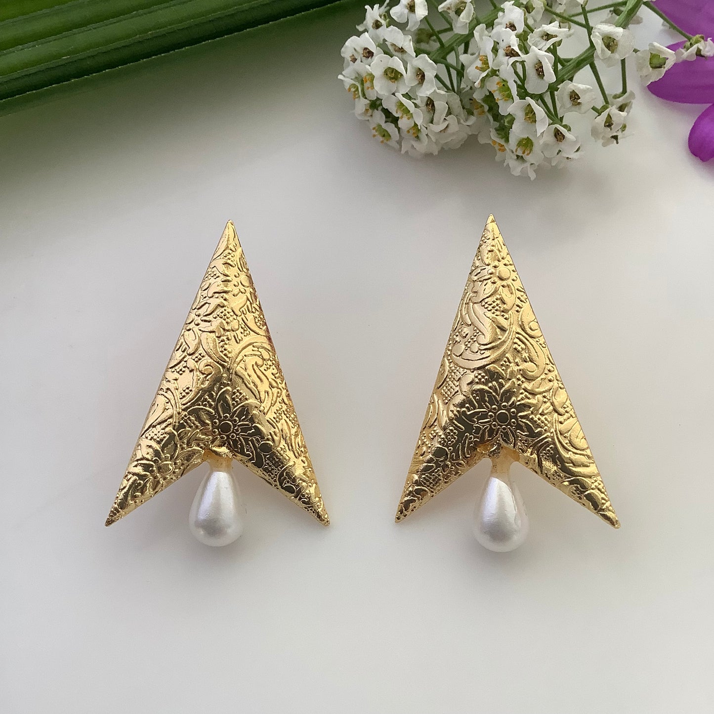 Salvanity Brass Gold Arrow Head Rocket Earrings