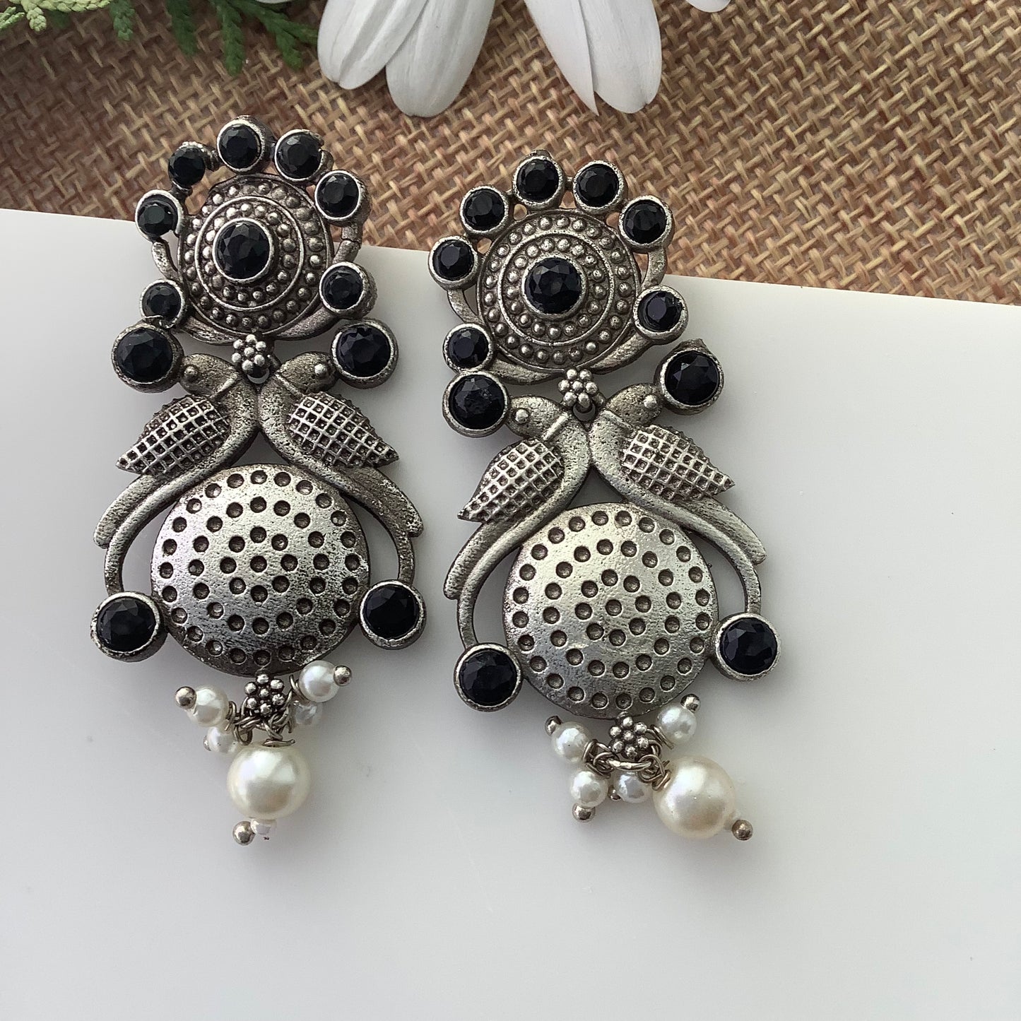 Salvanity Fashion Jewellery German Silver Do Pakshi Earrings