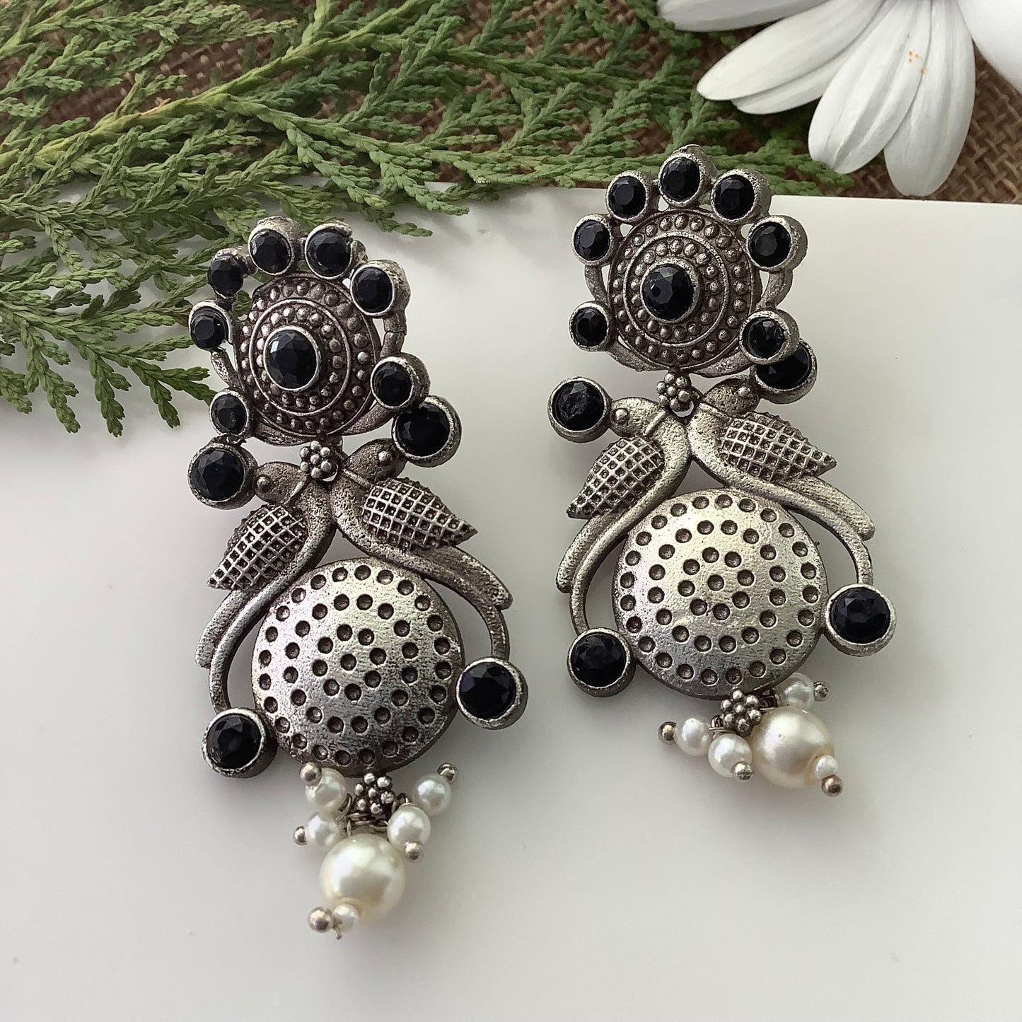 Salvanity Fashion Jewellery German Silver Do Pakshi Earrings