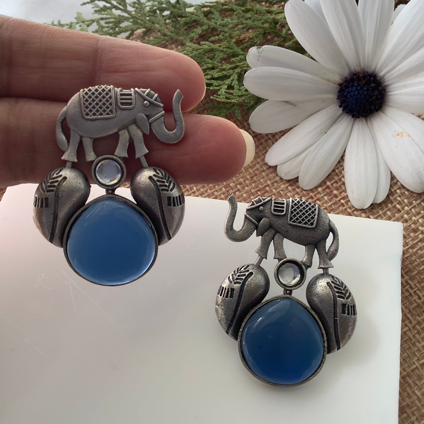 Salvanity Fashion Jewellery German Silver Royal Elephant Earrings