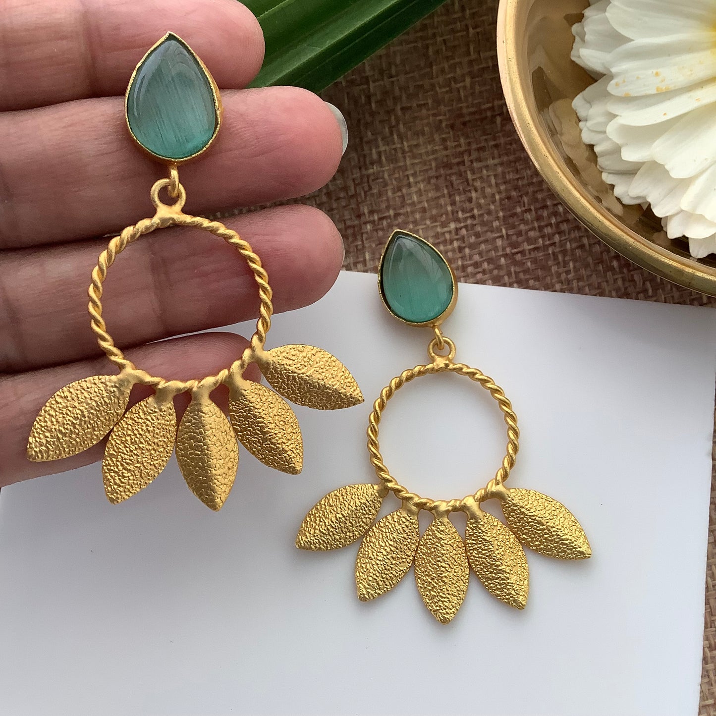 Salvanity Gold Brass Fashion Jewellery - Autumn Flower Earrings