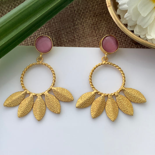 Salvanity Gold Brass Fashion Jewellery - Autumn Flower Earrings - Monalisa Pink