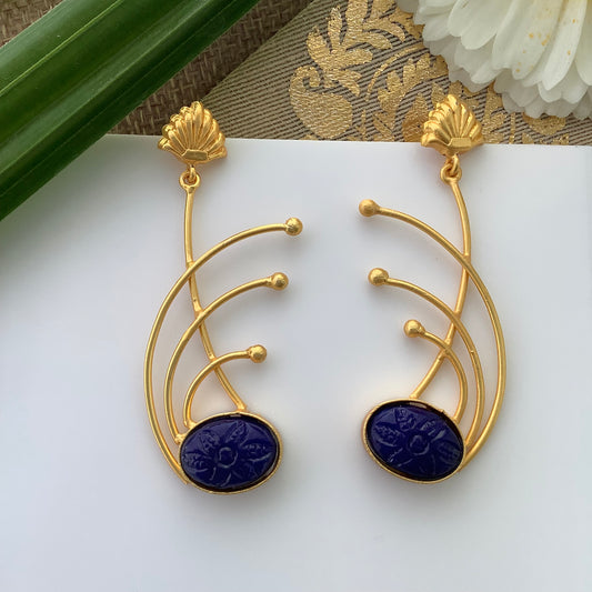 Salvanity Brass Gold Fashion Jewellery - Los Angeles Fireworks Earrings- Blue