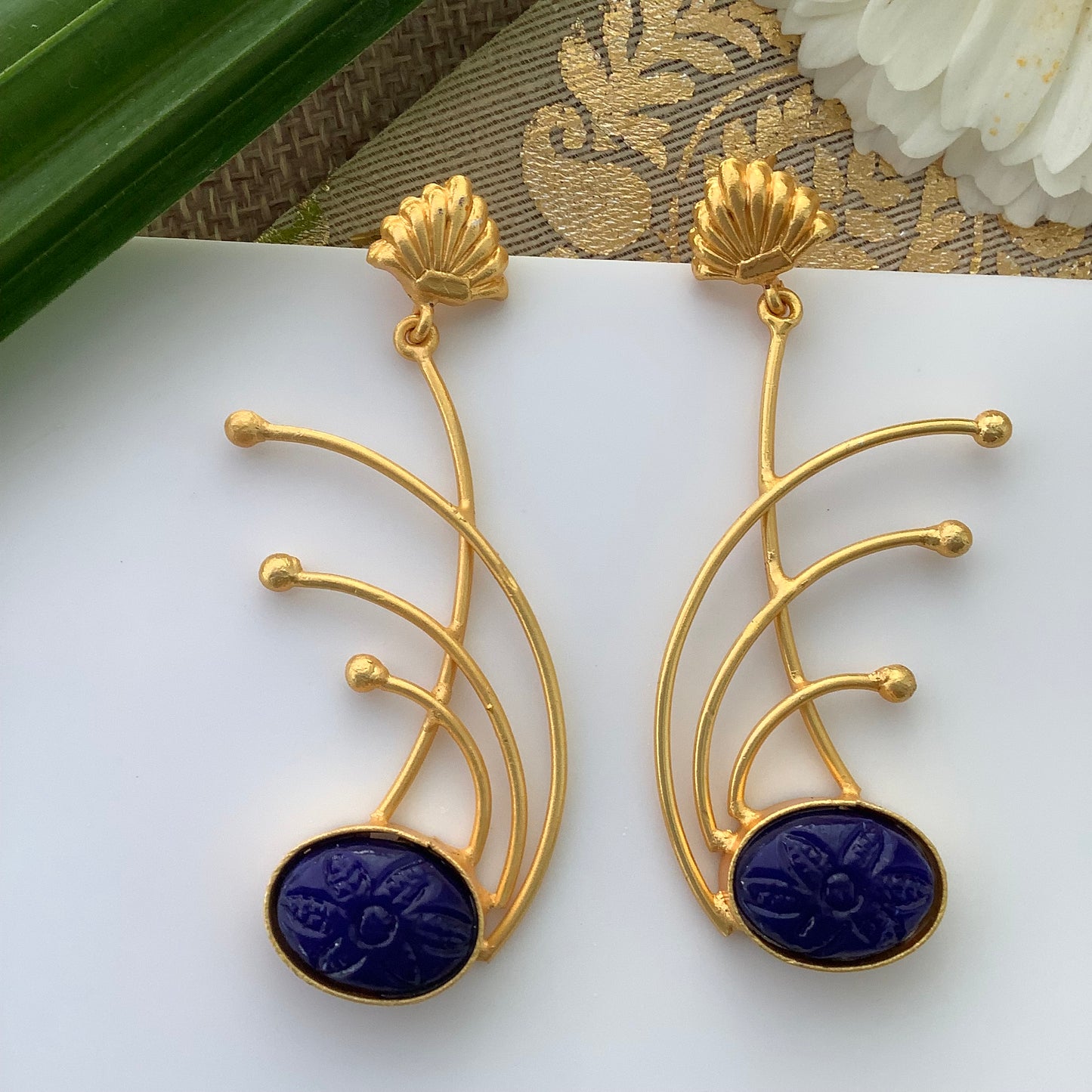 Salvanity Brass Gold Fashion Jewellery - Los Angeles Fireworks Earrings- Blue