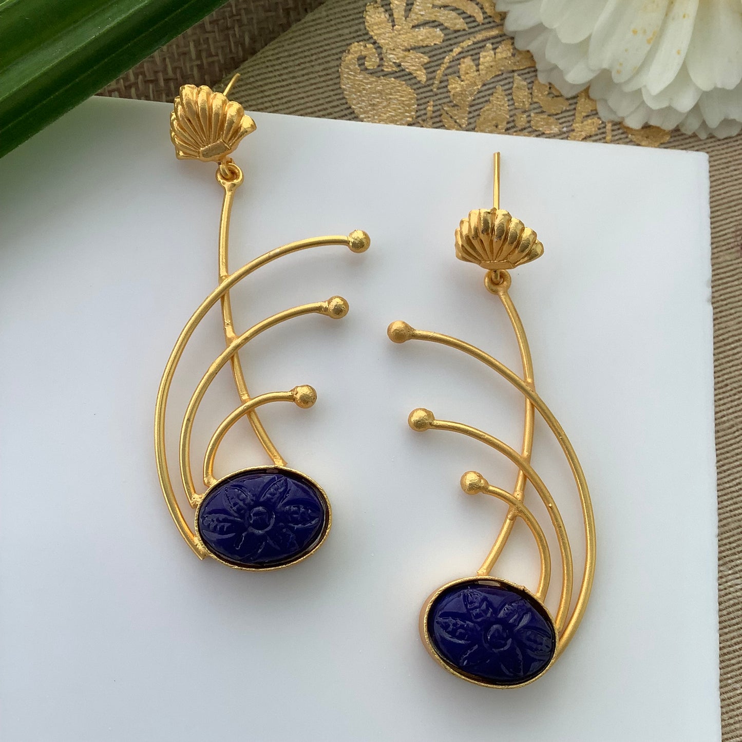 Salvanity Brass Gold Fashion Jewellery - Los Angeles Fireworks Earrings- Blue