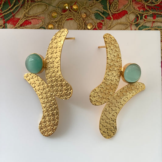 Salvanity Gold Brass - Joy earrings Fashion Jewellery - Aqua Blue