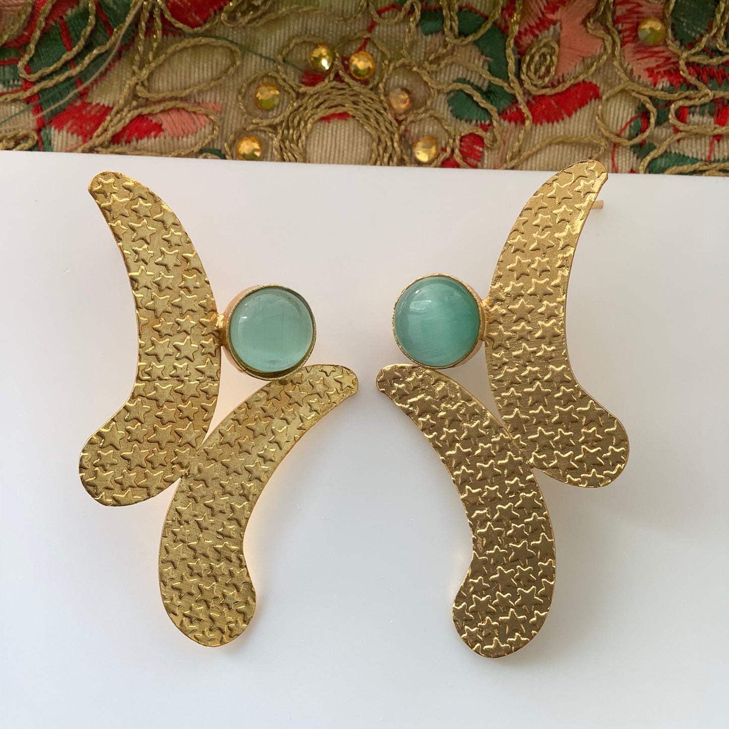 Salvanity Gold Brass - Joy earrings Fashion Jewellery - Aqua Blue