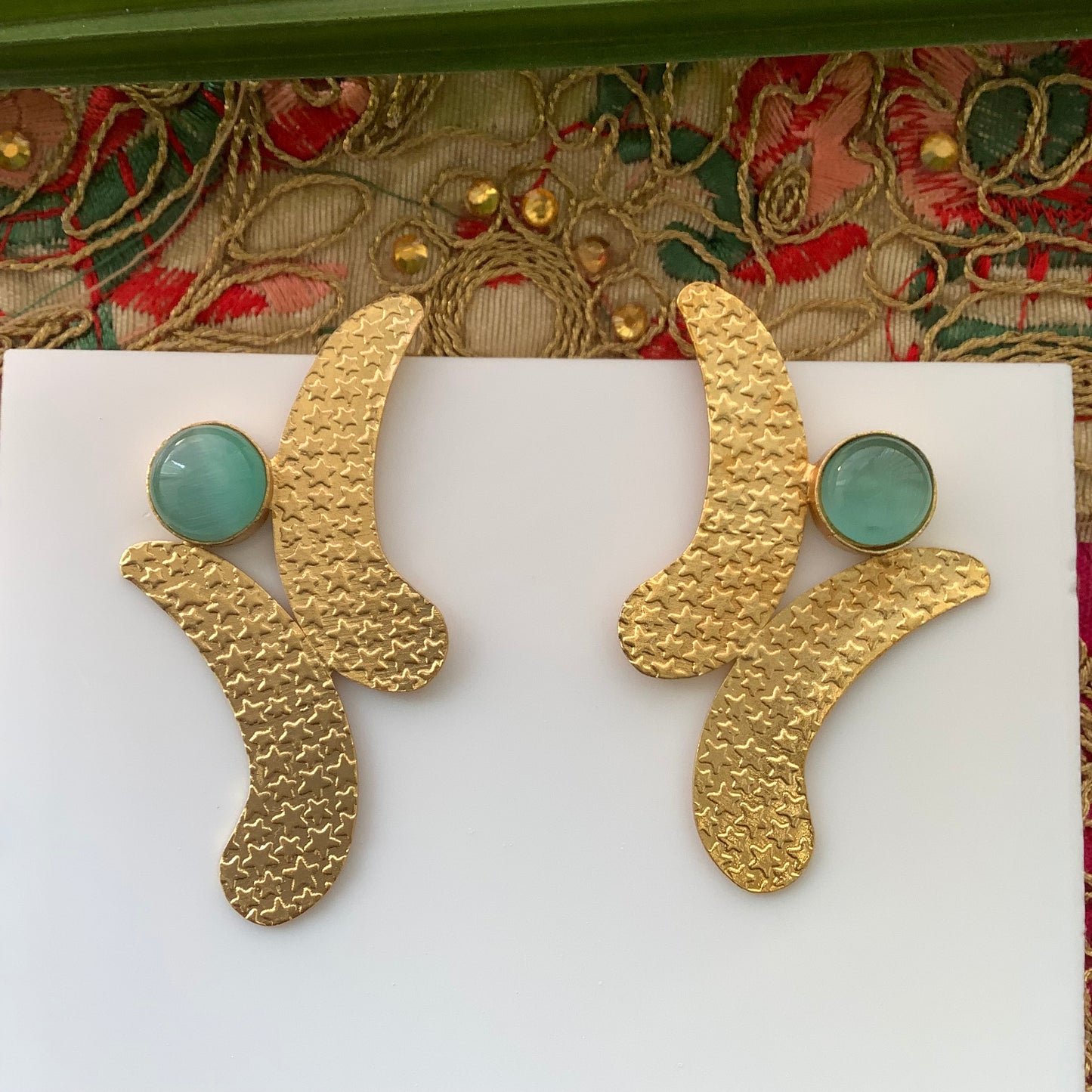 Salvanity Gold Brass - Joy earrings Fashion Jewellery - Aqua Blue