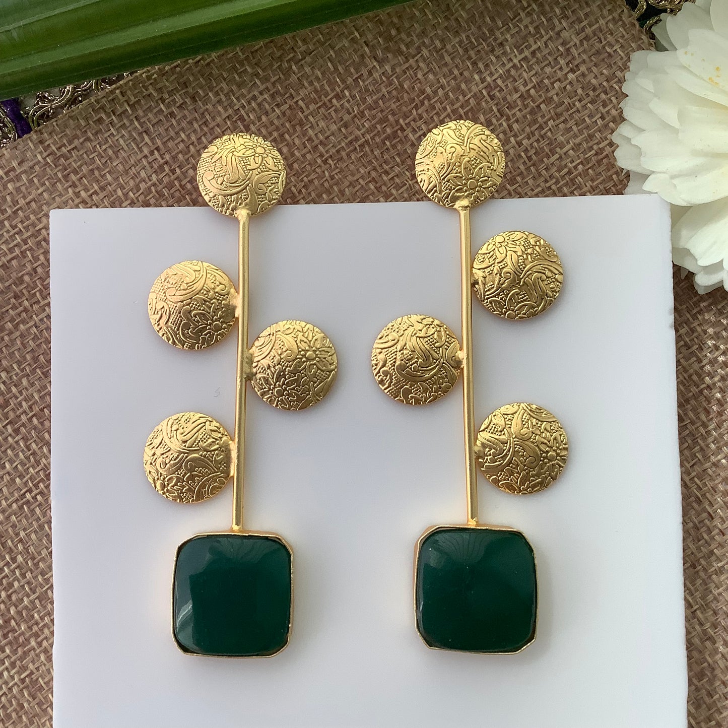 Salvanity Brass Gold - Tarudhan Earrings - Green