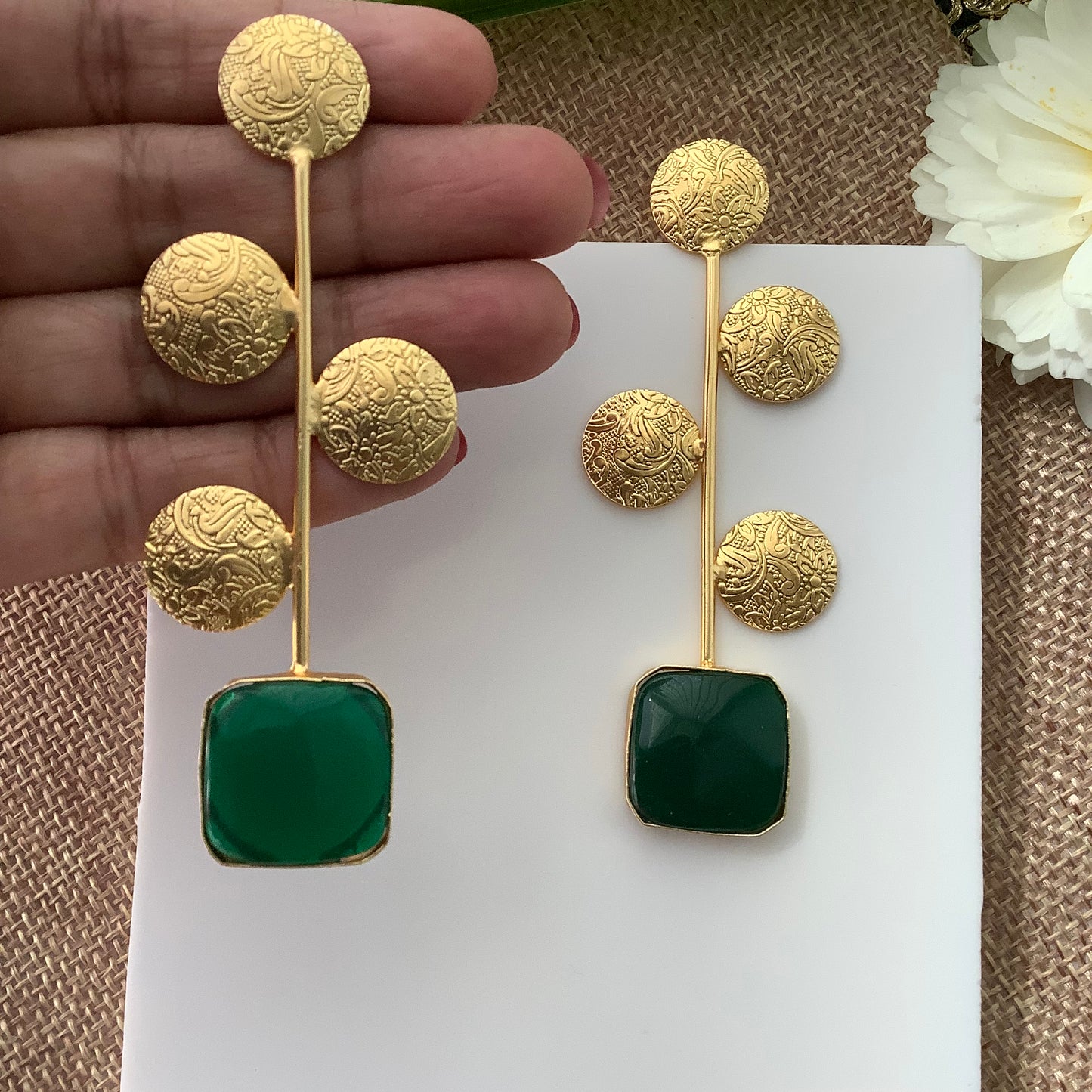 Salvanity Brass Gold - Tarudhan Earrings - Green