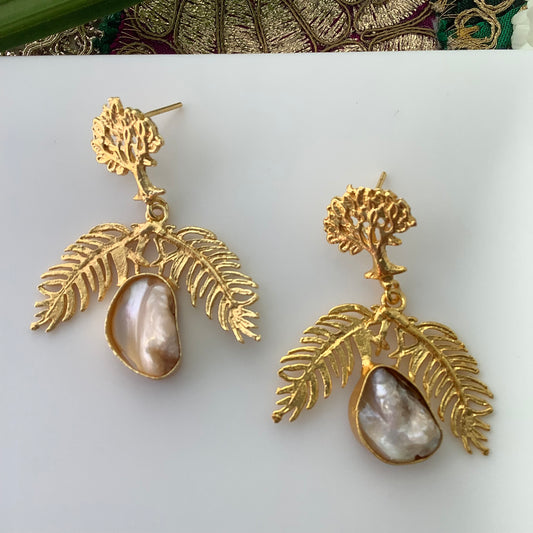 Salvanity Brass Gold - AYEVA (Tree of Life) 18 CT Matt Gold Plated Earrings - Baroque