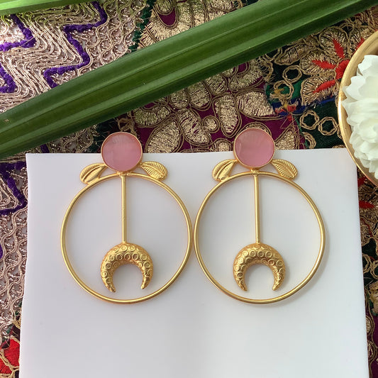 Salvanity Brass Gold -  अंगजा (Little Girl) 18 CT Matt Gold Plated Earrings - Monalisa Pink