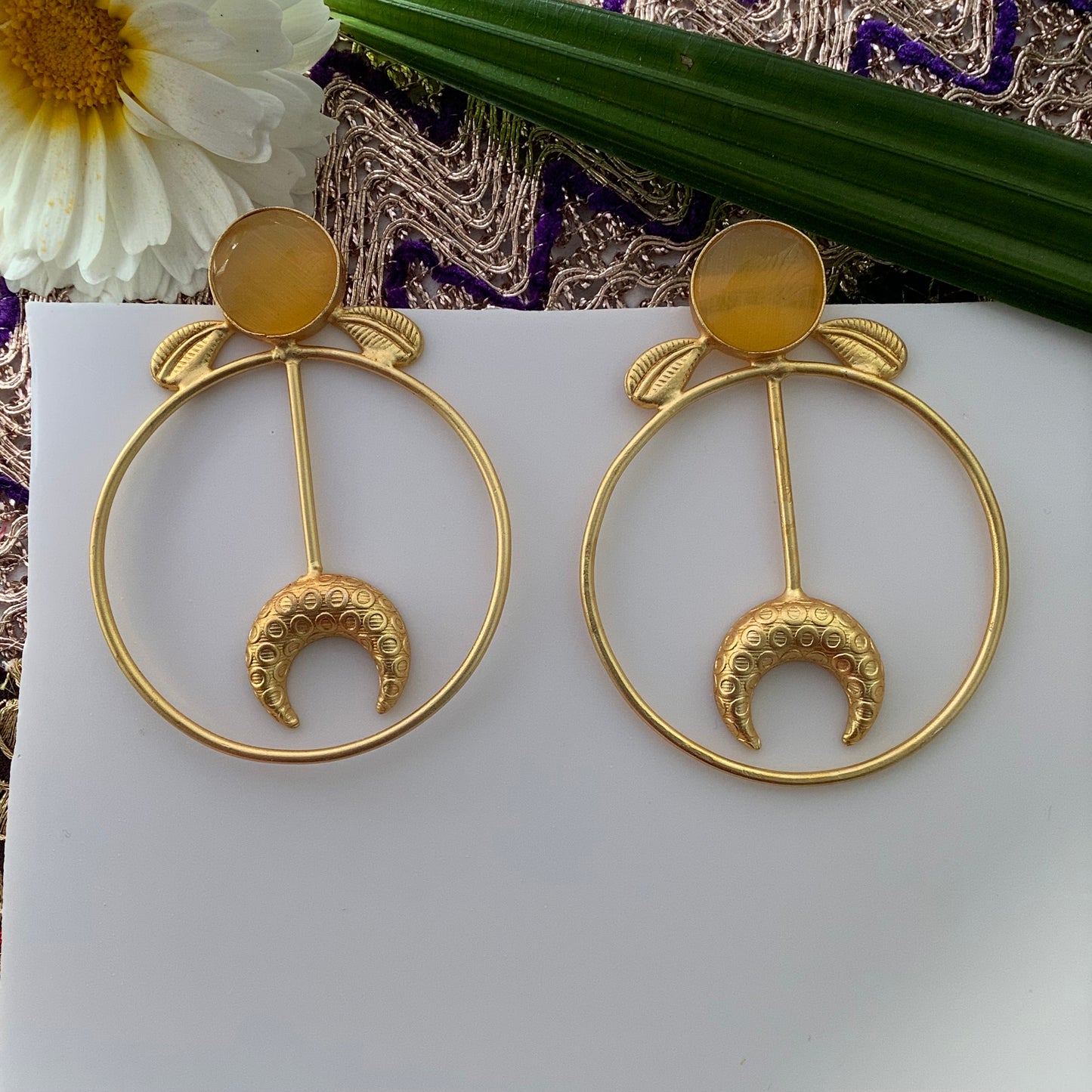 Salvanity Brass Gold -  अंगजा (Little Girl) 18 CT Matt Gold Plated Earrings - Sunkissed Yellow