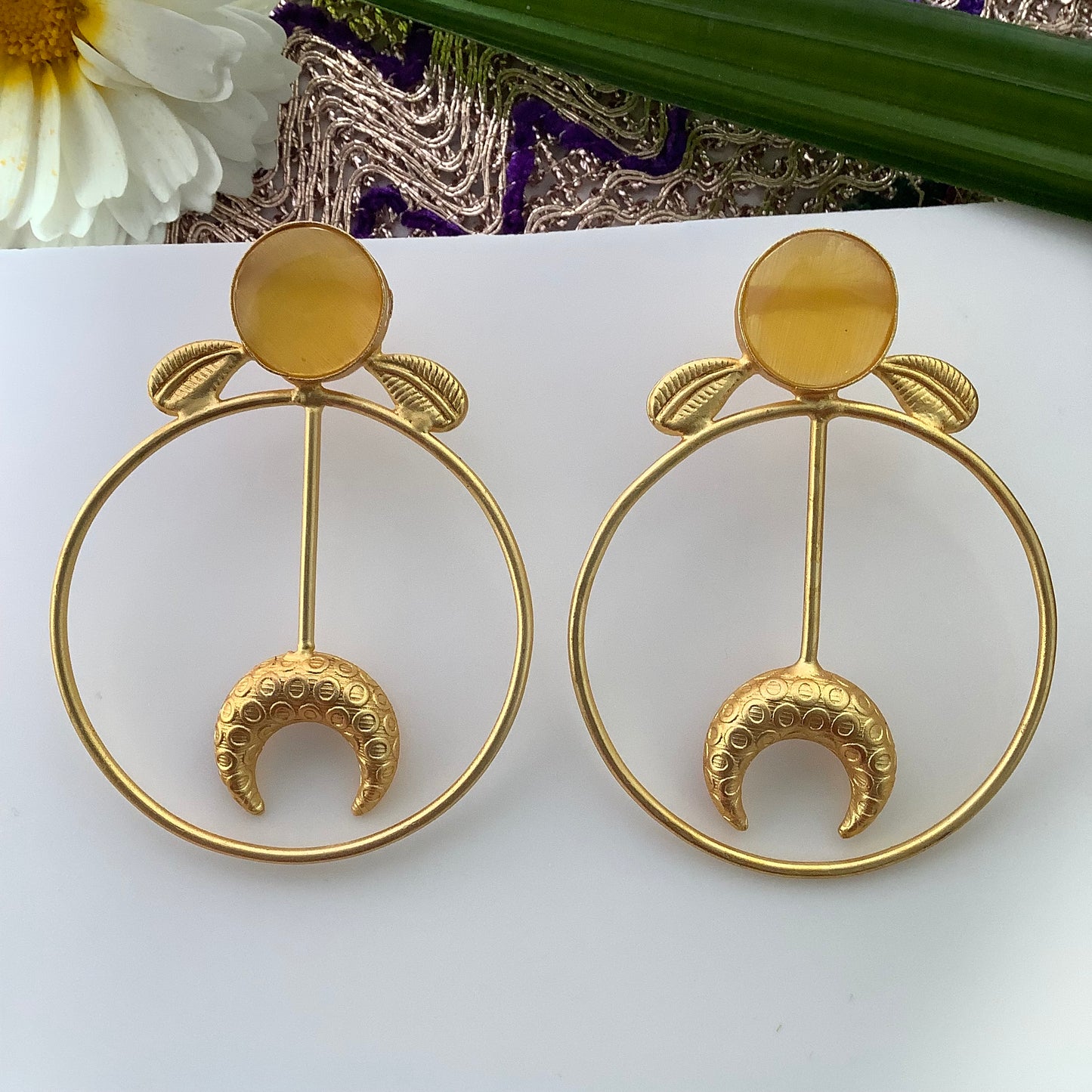 Salvanity Brass Gold -  अंगजा (Little Girl) 18 CT Matt Gold Plated Earrings - Sunkissed Yellow