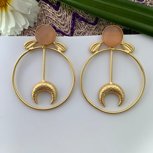 Salvanity Brass Gold -  अंगजा (Little Girl) 18 CT Matt Gold Plated Earrings - Peach Ensemble