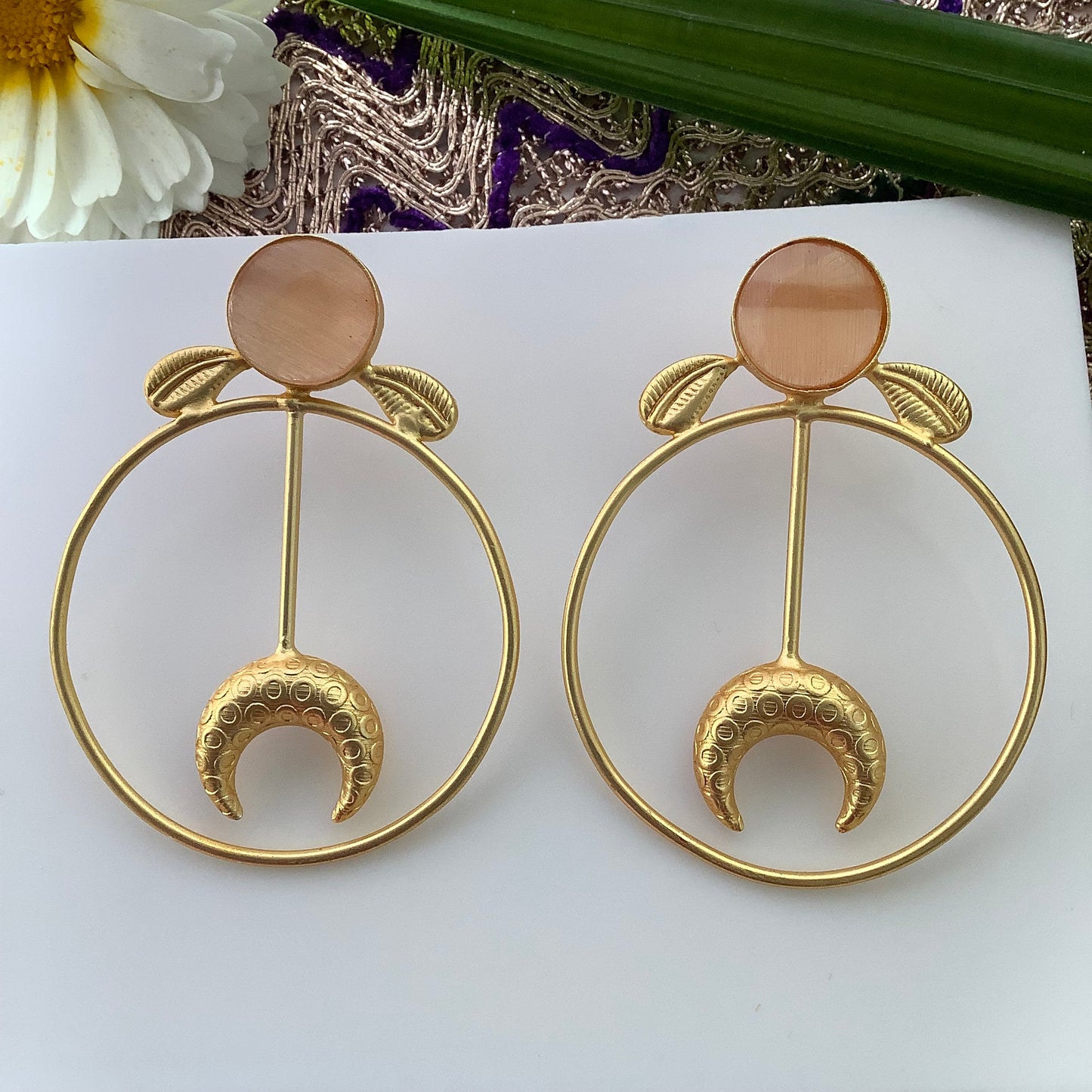 Salvanity Brass Gold -  अंगजा (Little Girl) 18 CT Matt Gold Plated Earrings - Peach Ensemble