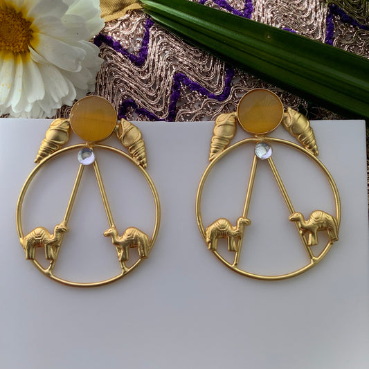 Salvanity Brass Gold -  Gold Camels 18 CT Matt Gold Plated Earrings - Desert Yellow