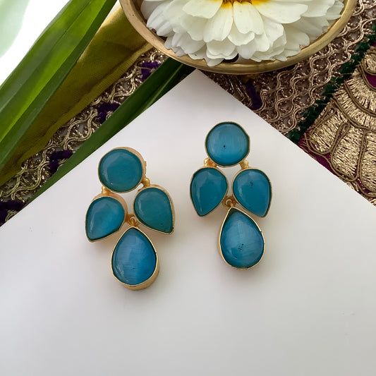 Salvanity 18 CT Gold Plated Brass Earrings - Pakshi (The Bird) Blue Sky