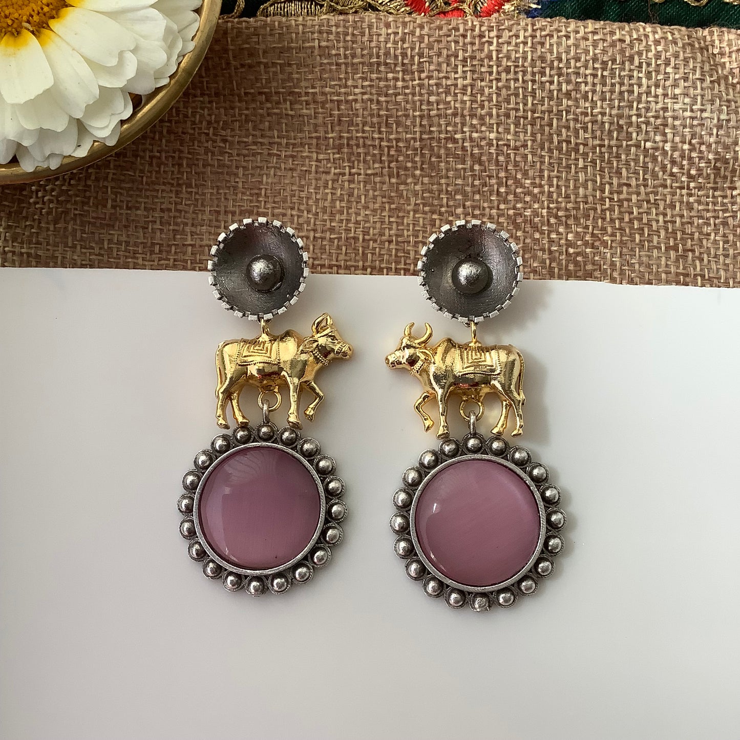 Salvanity Fashion Jewellery Dual Tone German Silver Earrings Gavaksh - Monalisa Pink