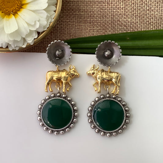 Salvanity Fashion Jewellery Dual Tone German Silver Earrings Gavaksh - Green