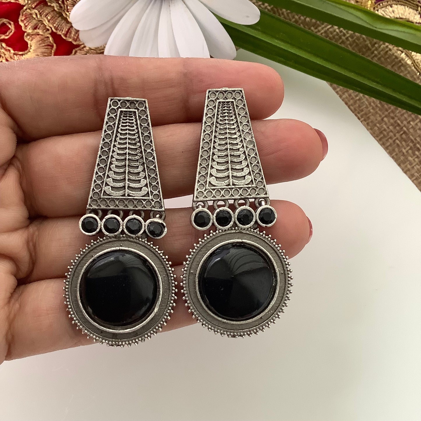 Salvanity German Silver Earrings - Nettipattam (Gaja Mastak Pattika)