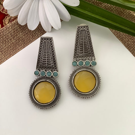 Salvanity German Silver Earrings - Nettipattam (Gaja Mastak Pattika) - Yellow