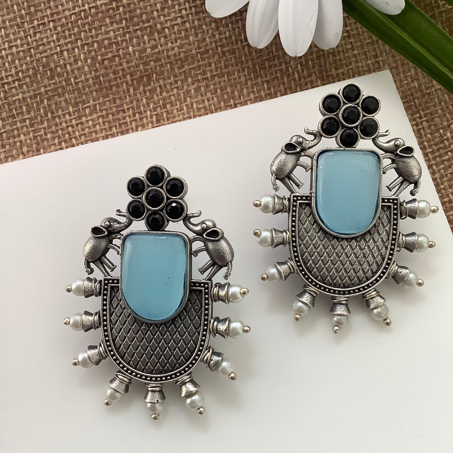 Salvanity Fashion Jewellery German Silver City Lights Earrings Aqua Blue