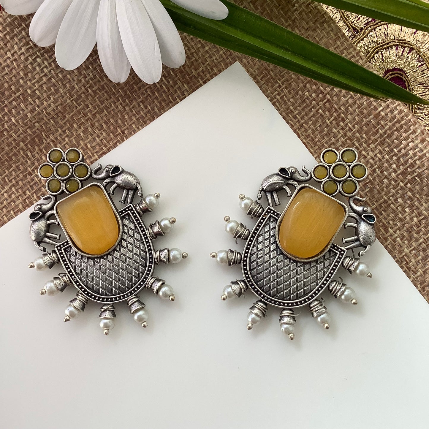 Salvanity Fashion Jewellery German Silver City Lights Earrings Sun Kissed Yellow