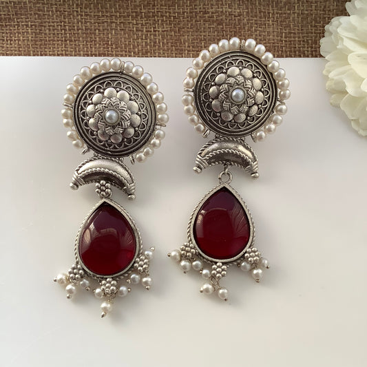 Salvanity German Silver Royal Pearl drops earrings