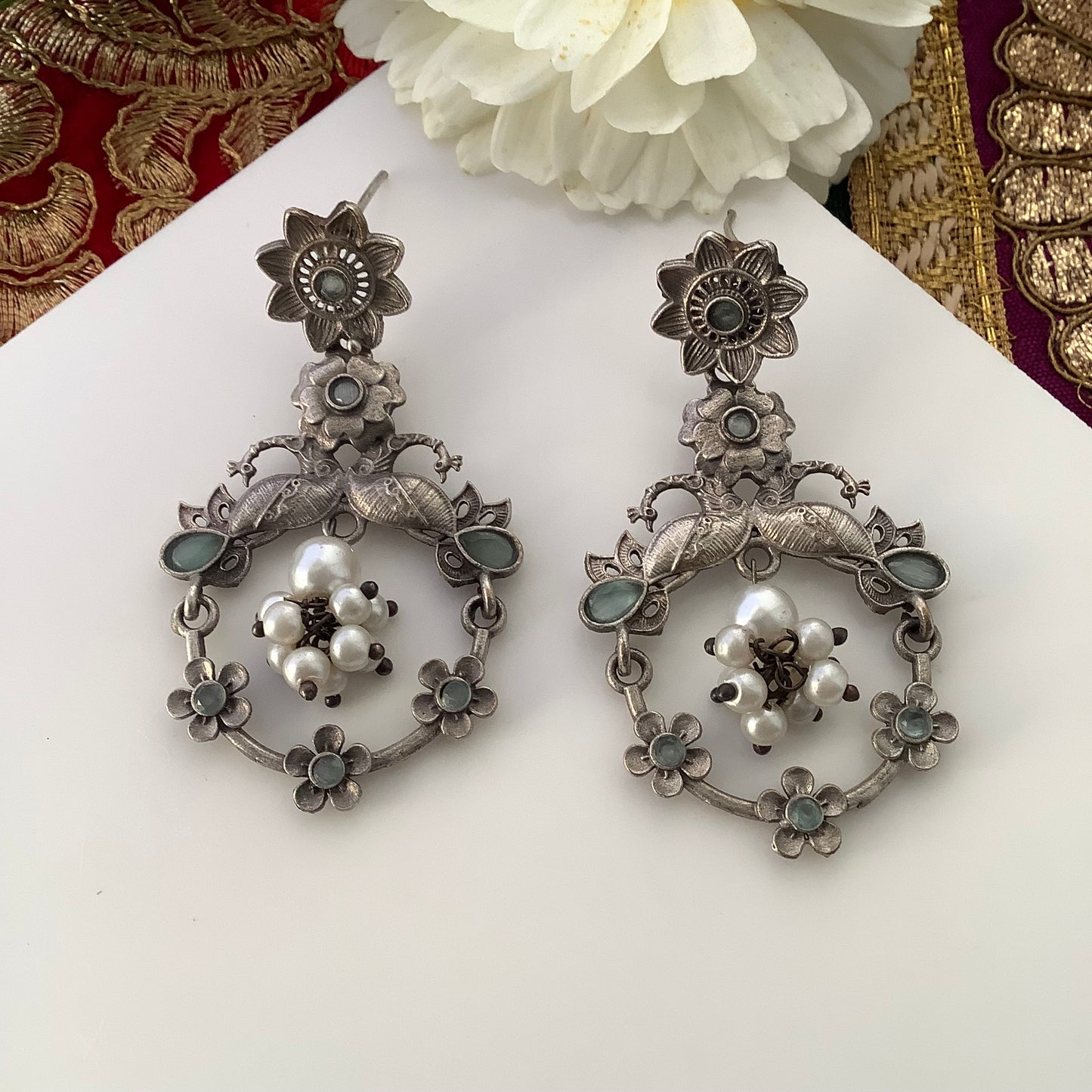 Salvanity German Silver Earrings - Pakshi Vihar (Bird's Nest)