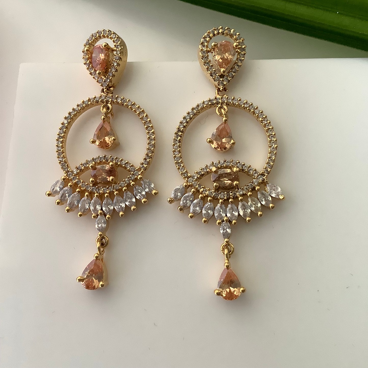 Salvanity American Diamond Golden Earrings - दुल्हन The Bride - Gold Plated