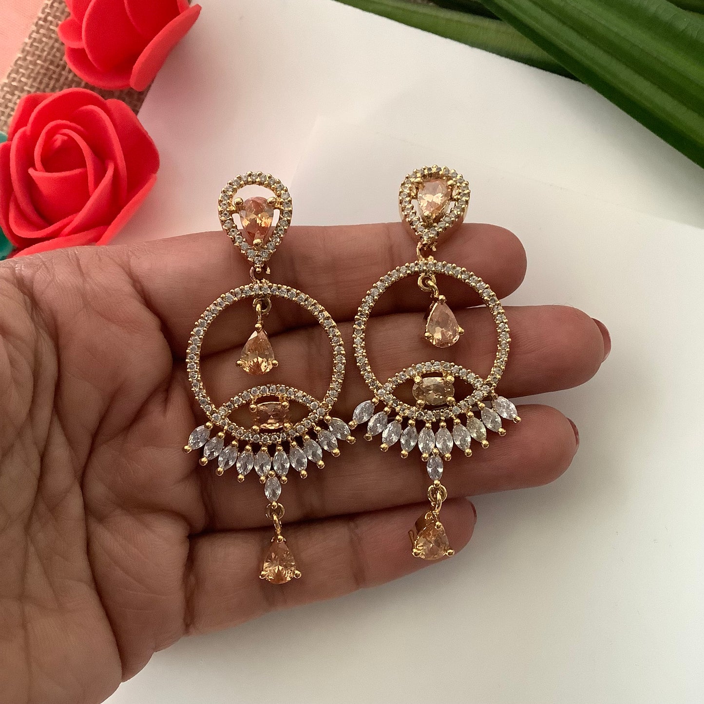 Salvanity American Diamond Golden Earrings - दुल्हन The Bride - Gold Plated