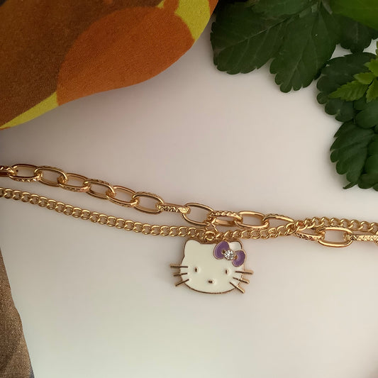 K-POP Fashion Jewellery - Beautiful Golden Charms Bracelet Hello Kitty