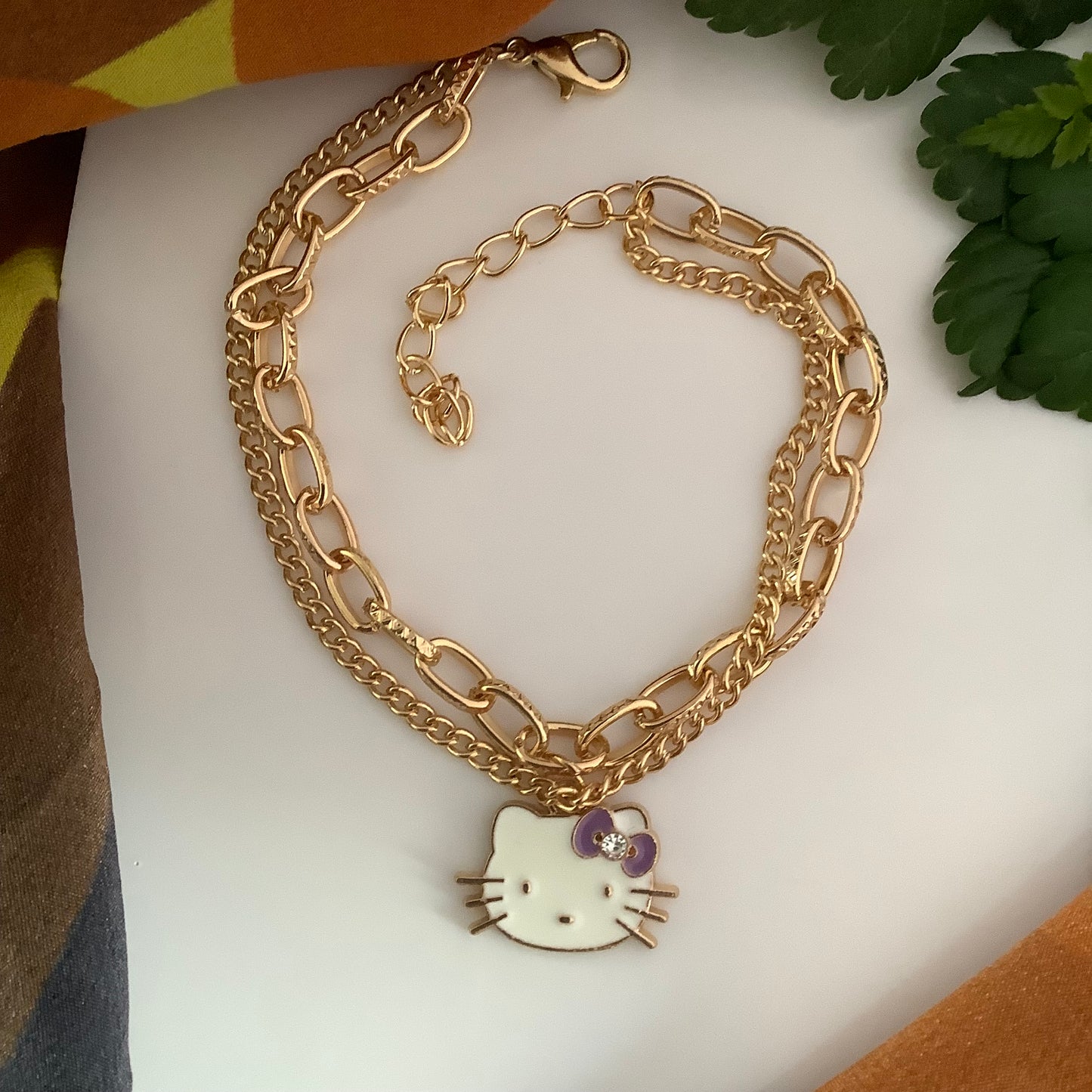 K-POP Fashion Jewellery - Beautiful Golden Charms Bracelet Hello Kitty