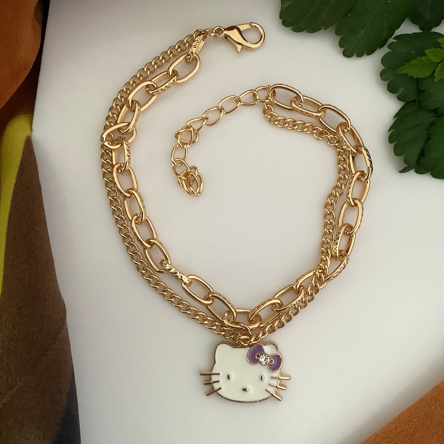 K-POP Fashion Jewellery - Beautiful Golden Charms Bracelet Hello Kitty