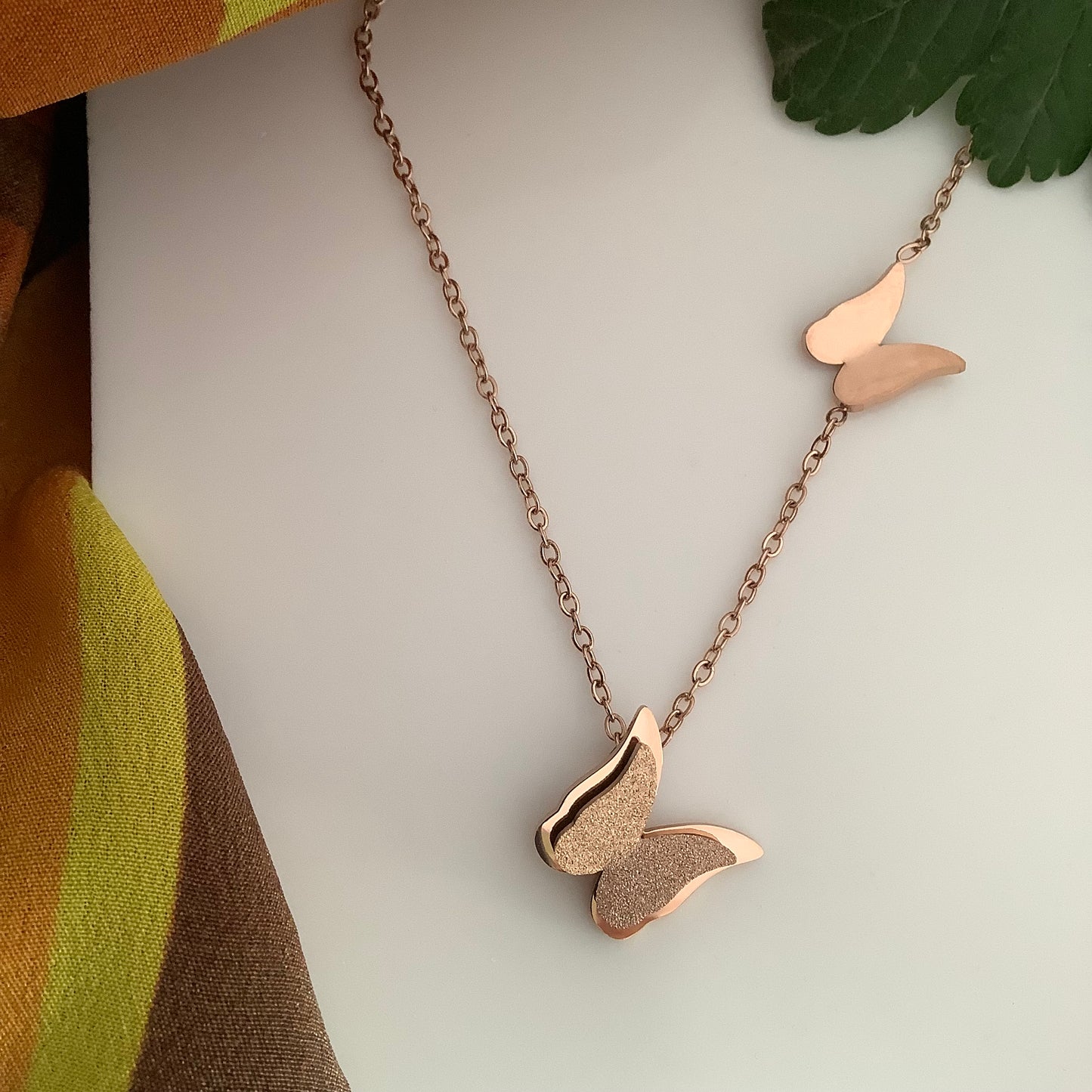 Salvanity K-POP Fashion Jewellery - 3D Rose Gold Butterfly Necklace