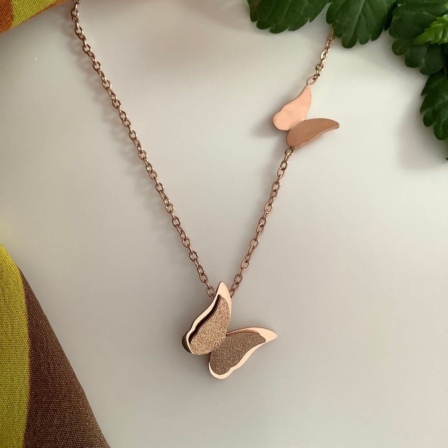 Salvanity K-POP Fashion Jewellery - 3D Rose Gold Butterfly Necklace