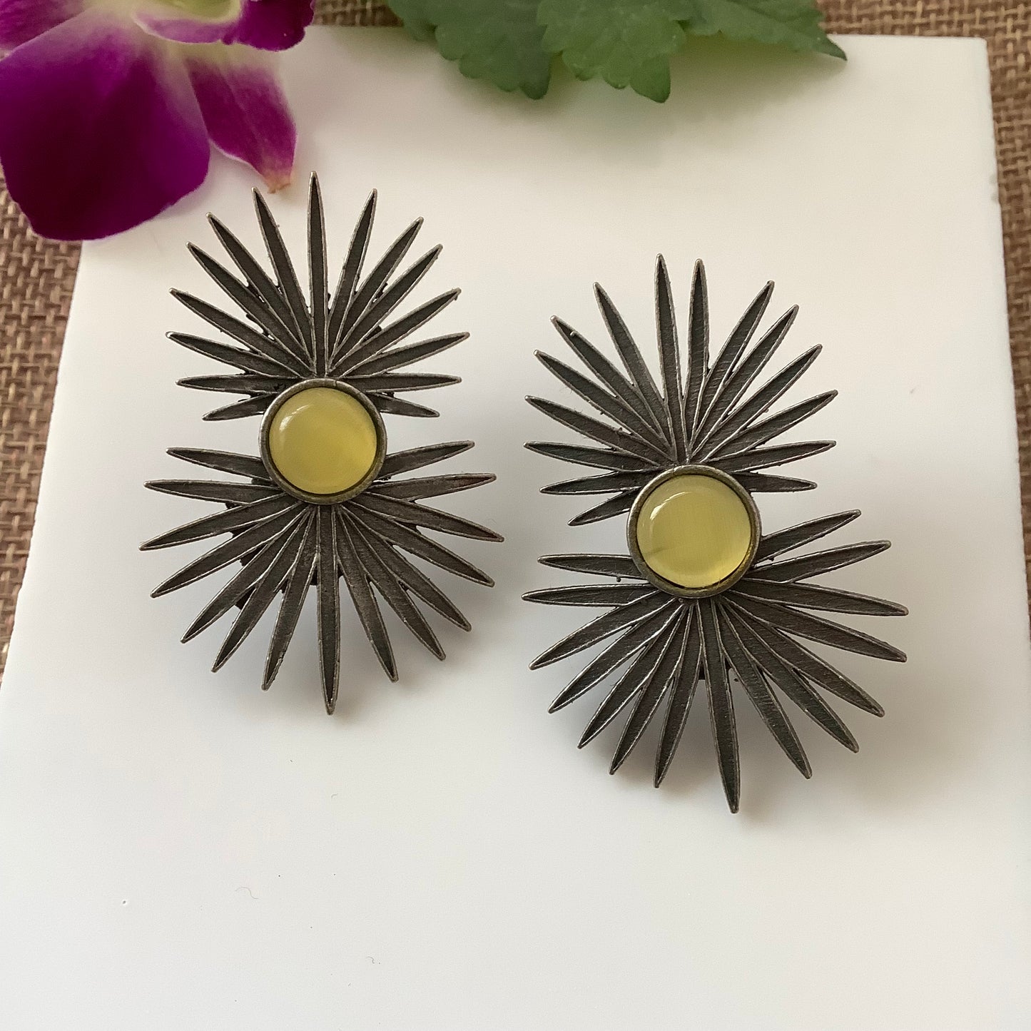 Salvanity German Silver Fireworks Earrings - Lemon Yellow