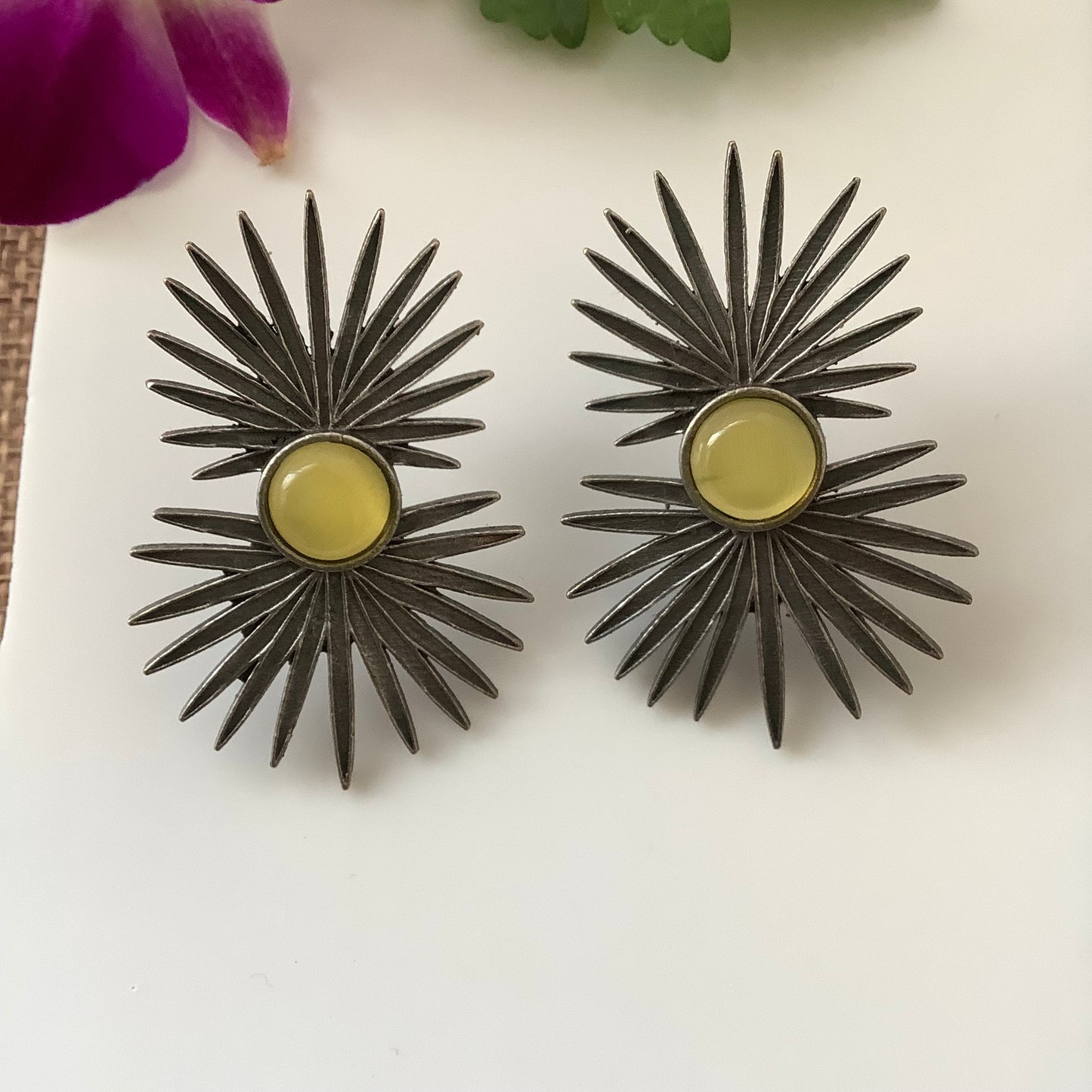 Salvanity German Silver Fireworks Earrings - Lemon Yellow