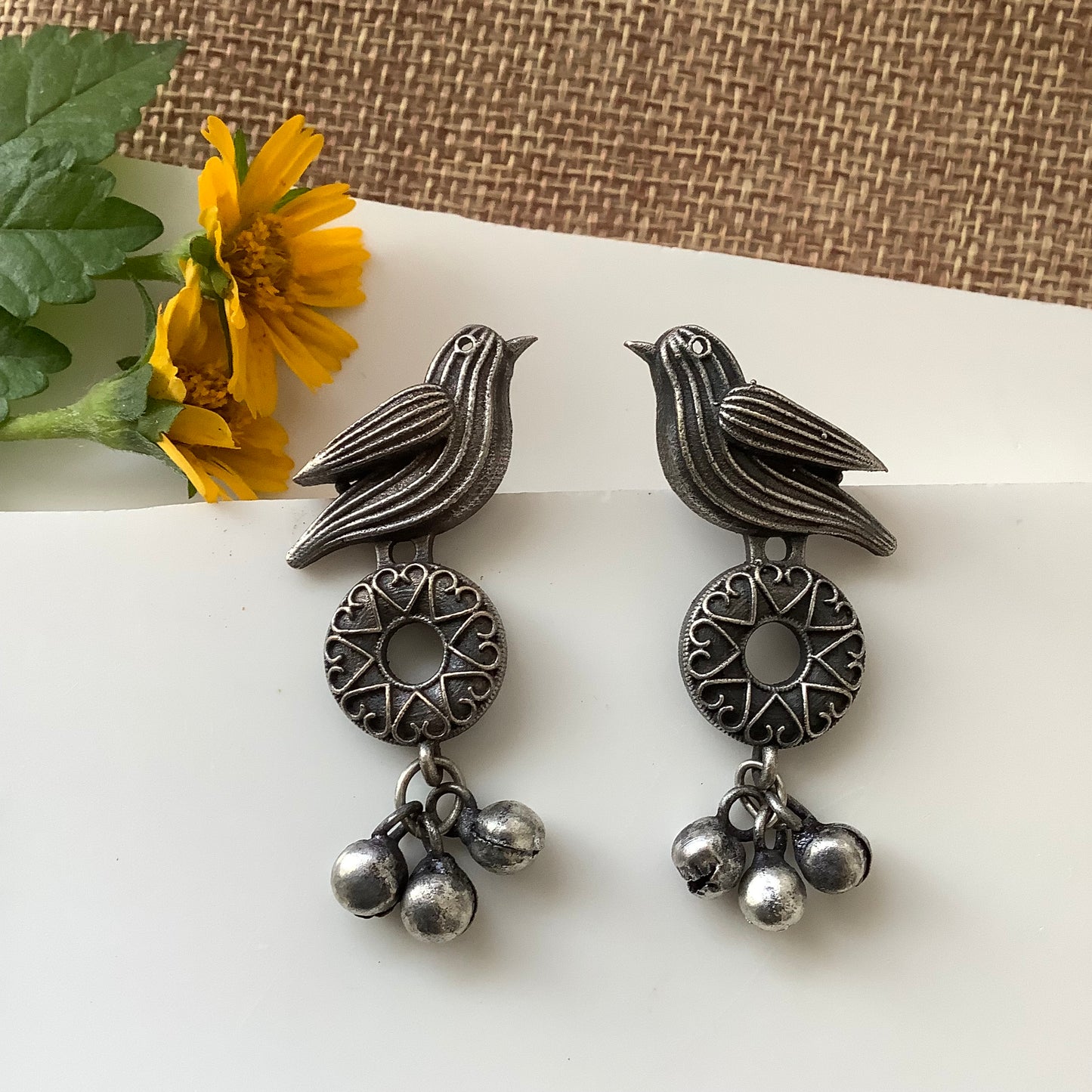 Salvanity German Silver Birdly Earrings