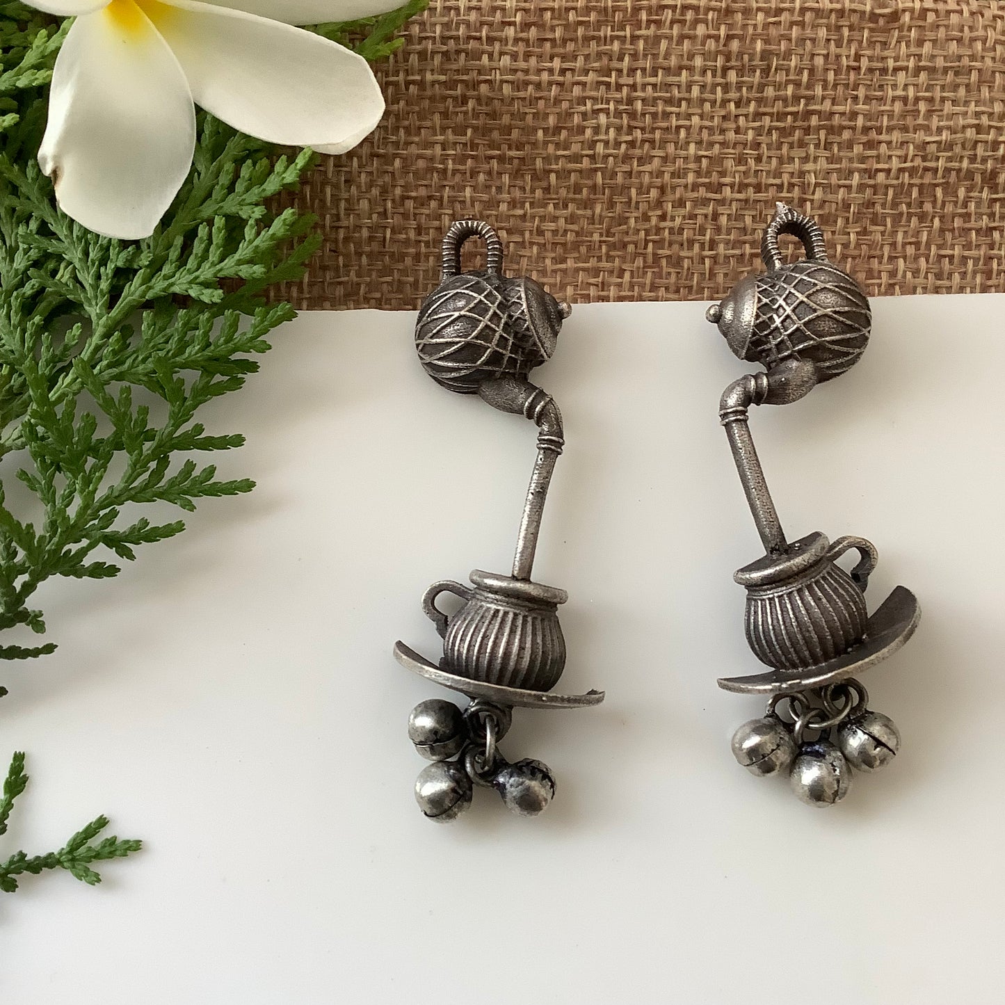 Salvanity German Silver Fun Tea & Kettle Earrings