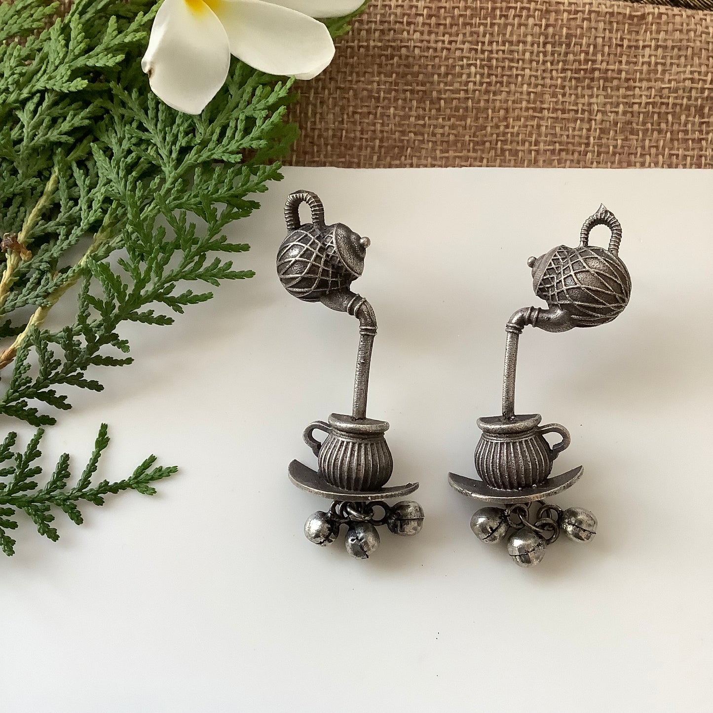 Salvanity German Silver Fun Tea & Kettle Earrings