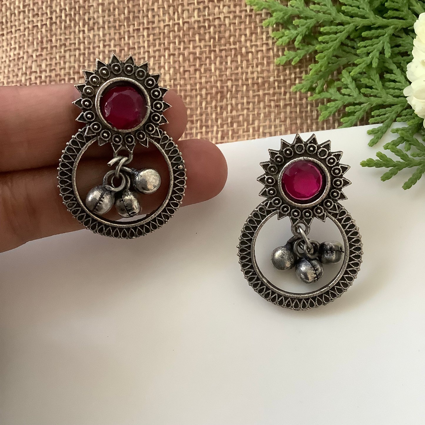 Salvanity German Silver Sun Ring Earrings