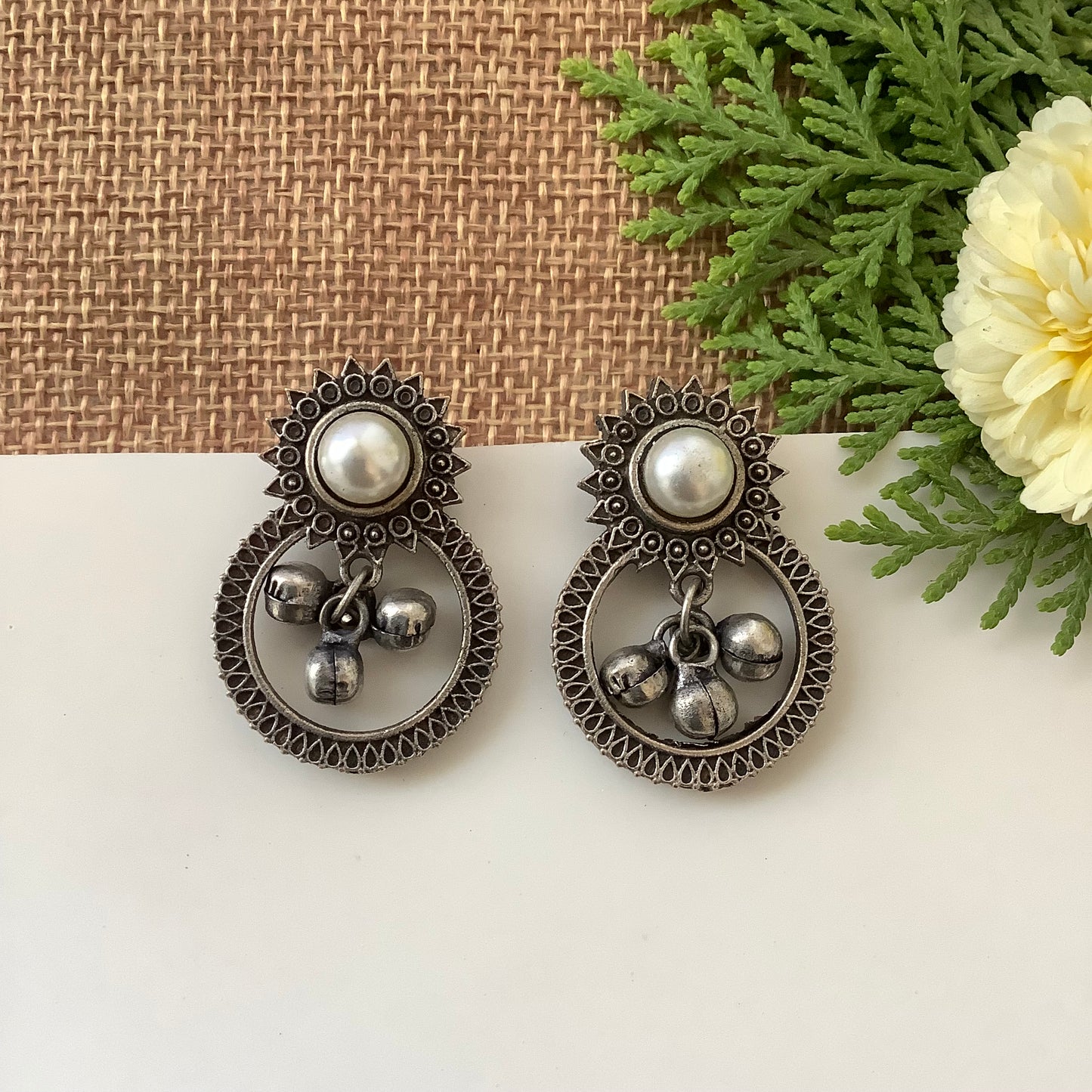 Salvanity German Silver Sun Ring Earrings