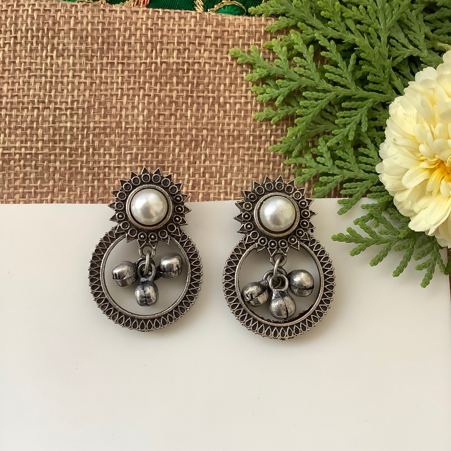 Salvanity German Silver Sun Ring Earrings