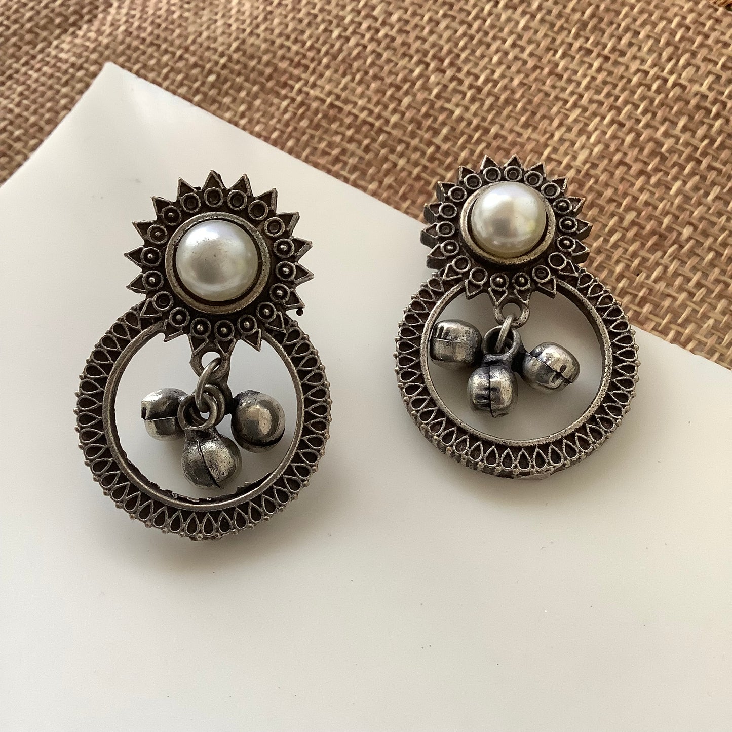 Salvanity German Silver Sun Ring Earrings