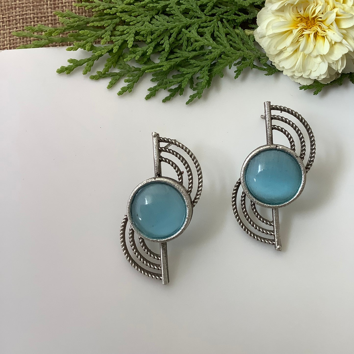 Salvanity German Silver Modern Stone Earrings